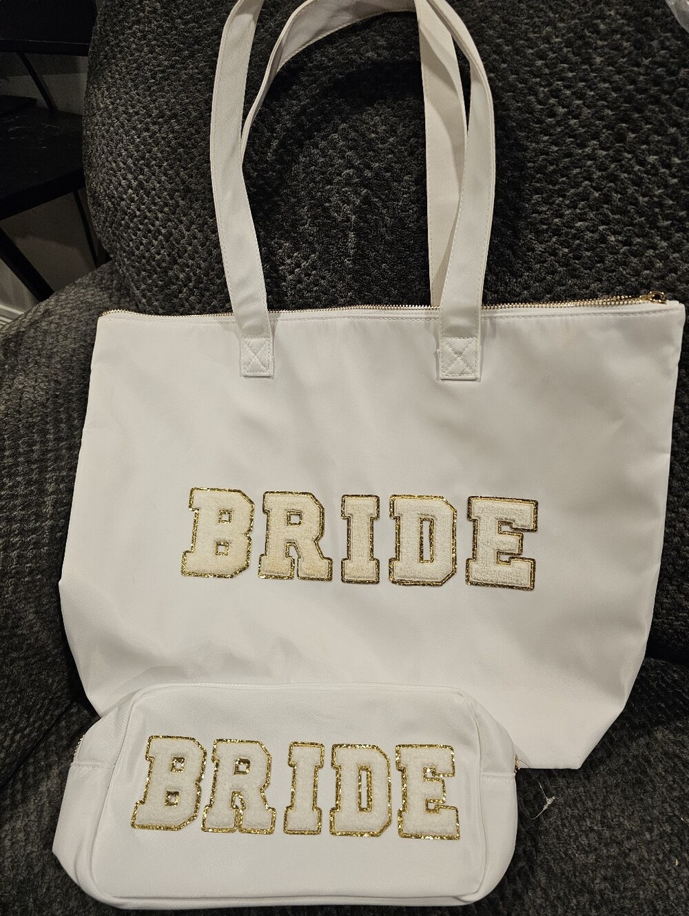 Bride White Tote and Pouch Set with Gold Lettering